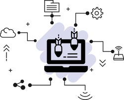  Machine Hacking Attempt stock illustration, Distributed DoS attack vector icon design, Cloud computing and Web hosting services Symbol, Application layer attacks Concept,