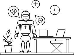 AI IOT Virtual Doctor Robot For Doctor Consultation Concept vector icon design, Robotic medicine symbol, Healthcare Scene Sign,Innovation Artificial Intelligence Work in Modern Clinic illustration