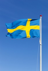 Flag of Sweden waving in the sky