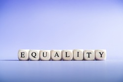 Equality between men and women, gender equality, non-discrimination. Word of equality on a purple background, Feminism