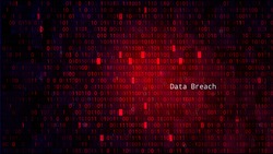 Red BG with Binary Code Numbers. Data Breach