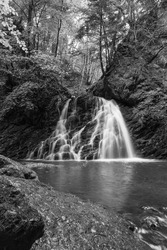 A cascading waterfall in mono