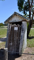 Metal shed typical of one used for outdoor toilet in Australia.