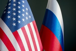 Flags of the United States of America USA and Russia.