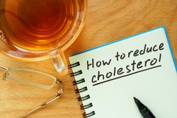 Paper with  How to reduce cholesterol on a wooden board.