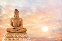 Abstract Beautiful Buddha With Sunset Sky Background