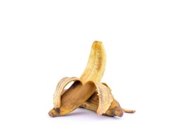Overripe bananas are almost rotten. Peeled bananas isolated on white background