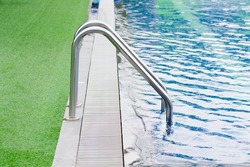 stainless steel railing for swimming pool beautiful blue pond with green artificial grass