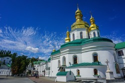 Kiev Great Lavra Vvedenskiy Church Back View with Blue Sky Background