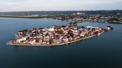 Aerial view of Flores, a small town in Guatemala