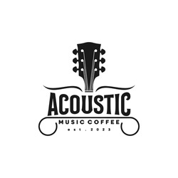 Acoustic Country Guitar Music Vintage Retro Ribbon Banner logo design