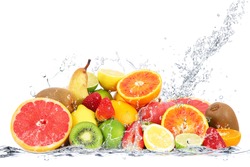 fresh fruits falling in water