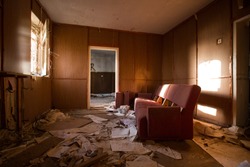 abandoned house ruined, building, mess, interior