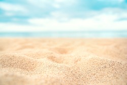 Tropical summer sand beach on sea background, copy space.