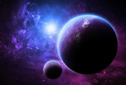 Purple Planet and Moon - Elements of this image furnished by NASA 