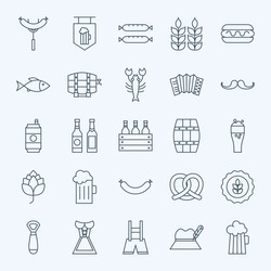 Line Holiday Oktoberfest and Beer Icons Bundle. Vector Set of 25 October Holiday Modern Line Icons for Web and Mobile. Beer and Alcohol Icons Collection