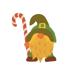 Hand drawn cute gnomes in autumn disguise with lollipop. Autumn character. Vector