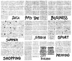 Doodle Vector illustration Big collection of Data, Party, Business, Summer, Speech, Sport, Shopping, City, House, Wedding