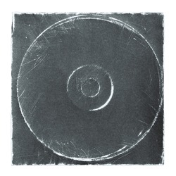 Old black cd album cover with scratched texture on white background with clipping path
