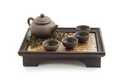 Chinese tea set isolated on white background