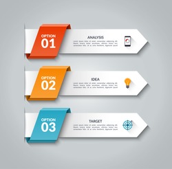Modern infographic arrows. Vector design template of 3 options, steps, parts. Can be used for workflow layout, diagram, step by step infographics, graph, chart, diagram, web design.