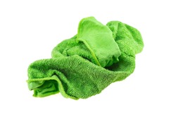 Green cleaning rag isolated on white background