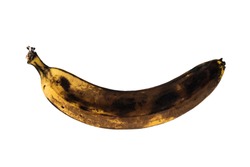 Banana. Bananas isolated on white background. Banana with brown spots. Black rotten banana.