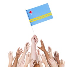 Multi-Ethnic Arms Raised for the Flag of Aruba