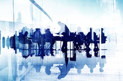 Abstract Image of Business People's Silhouettes in a Meeting