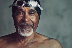 Senior African American swimmer, active at old age