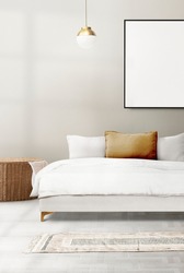 Minimal bedroom interior design in white tone