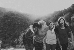 Happy diverse women, monochrome photo