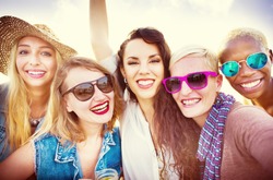 Girls Friendship Smiling Summer Vacations Together Concept