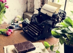 Retro Typewriter Machine Old Style by Tulips Flower