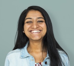 Young woman smiling studio photo