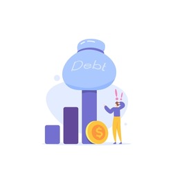 a businessman or a man panics because the debt is increasing. debt is piling up. confused about how to pay off a lot of debt. financial problems. illustration concept design. graphic elements