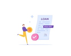 pay off debt or bank loans. safe and reliable online loans. obligation to pay. legal money credit or borrowing documents. a businessman pays and pays off his loan at the bank. concept illustration