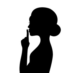 Female face profile silhouette with finger near lips,vector
