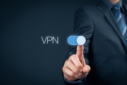 Information technologist switch on VPN. Private network security concept.