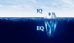 Discover hidden emotions. Emotional intelligence versus logical intelligence (EQ versus IQ). Concept with iceberg.