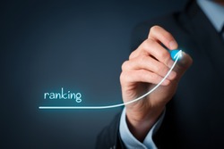 Increase ranking concept. Businessman draw plan to increase ranking of his company or website. 