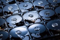 Closeup of the inside of harddrives