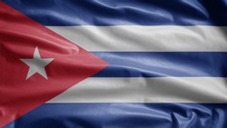 Cuban flag waving in the wind. Close up of Cuba banner blowing, soft and smooth silk. Cloth fabric texture ensign background.