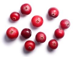 Wild cranberries (Vaccinium oxycoccus), top view. Clipping paths, shadow separated. Layers: https://goo.gl/ByzWR6