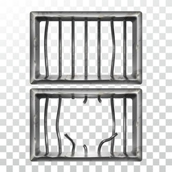 Prison Window And Broken Metallic Bars Set Vector. Damaged Prison Metal Steel Lattice. Gaol Jail Security Grunge Iron Grid, Confine Cage Realistic Illustrations