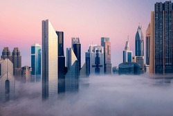Foggy morning in Dubai Downtown, UAE