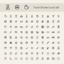Set of Stroke Food Icons. Isolated on White Background.