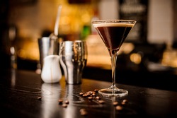 garnish martini espresso cocktail drink foam coffee bean on top bar counter