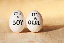 couple eggs with conceptual inscriptions