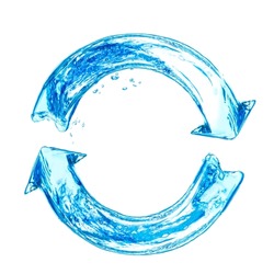 Circle arrow recycling arrows clean sign made of water over white background illustration